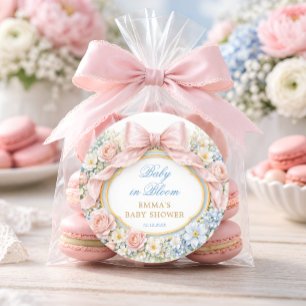 Sticker Rond Bébé en fleurs élégant ruban rose vintage Baby Sho