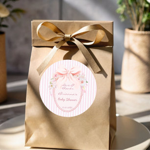 Sticker Rond Bébé en fleurs, faveur de baby shower rétro prépa 