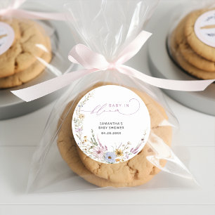 Sticker Rond Bébé en fleurs sauvages Fleurs Baby Shower