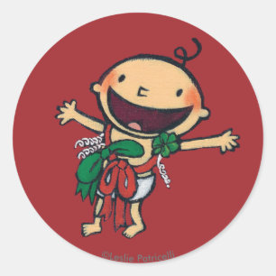 Sticker Rond Bébé enrobé dans les vaches pour Noël