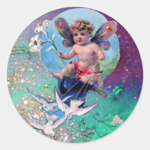Sticker Rond BÉBÉ FAIRY AVEC DES POIDS EN PARKLES bleu vert
