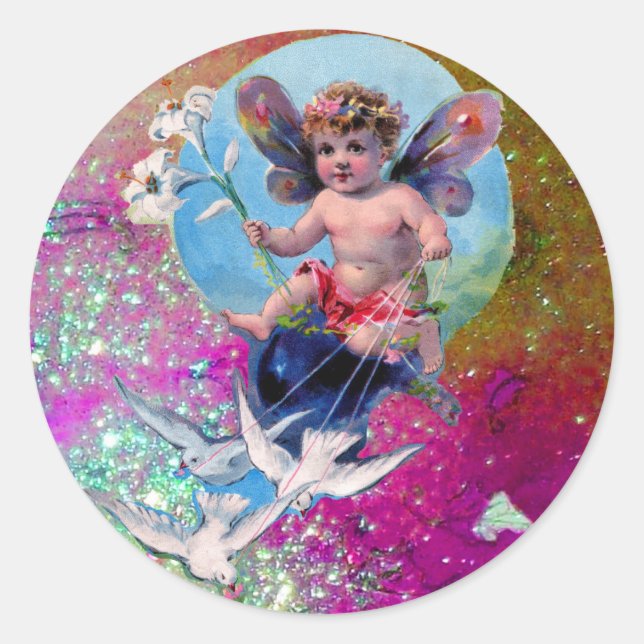 Sticker Rond BÉBÉ FAIRY AVEC DES POIDS EN SPARKLES bleu violet  (Devant)