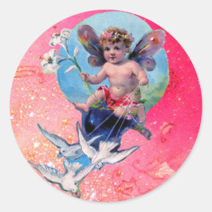 Sticker Rond BÉBÉ FAIRY AVEC DES POIGNES EN SPARKLES bleu rose