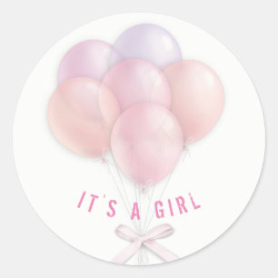 Sticker Rond Bébé Fille Ballons roses