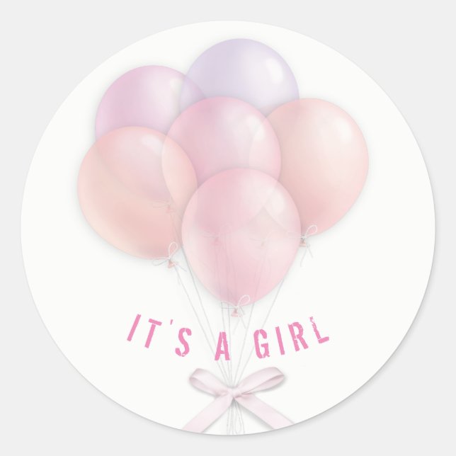 Sticker Rond Bébé Fille Ballons roses (Devant)