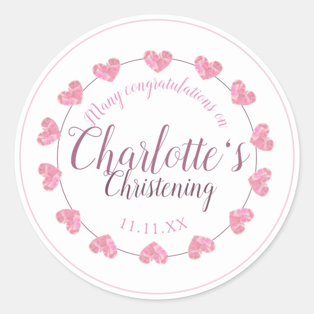 Sticker Rond Bébé fille christening rose & blanc cadeau de coeu (Devant)