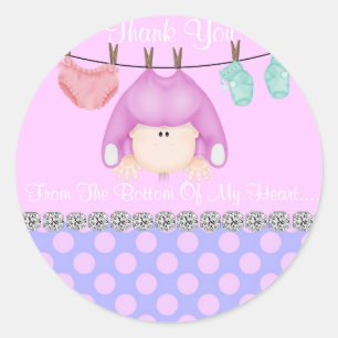 STICKER ROND BÉBÉ FILLE DOUCHE MERCI FAVORISANT LES BÂTIMENTS