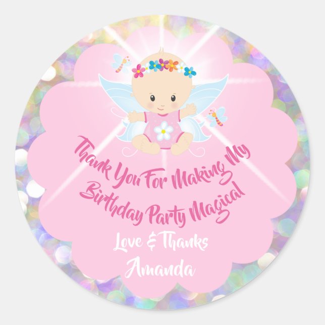 Sticker Rond Bébé Fille Douche Parties scintillant rose Princes (Devant)