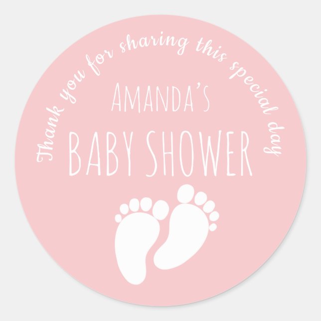 Sticker Rond Bébé Fille Empreinte Baby shower rose (Devant)