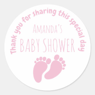 Sticker Rond Bébé fille Empreinte Baby shower rose classique ro