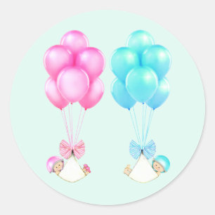 Sticker Rond Bébé fille et garçon jumeaux