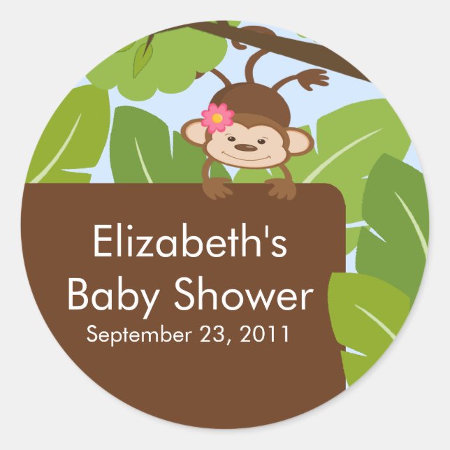 Sticker Rond Bébé fille Monkey Jungle Baby shower Safari Sticke (Devant)