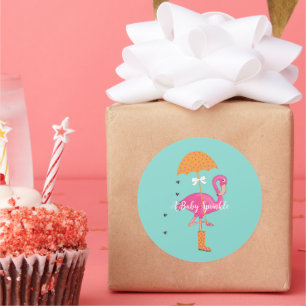 Sticker Rond BÉBÉ Flamingle Flamant rose douche fête