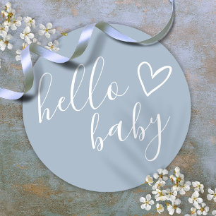 Sticker Rond Bébé Garçon Bleu Poussiéreux Baby Shower Hello