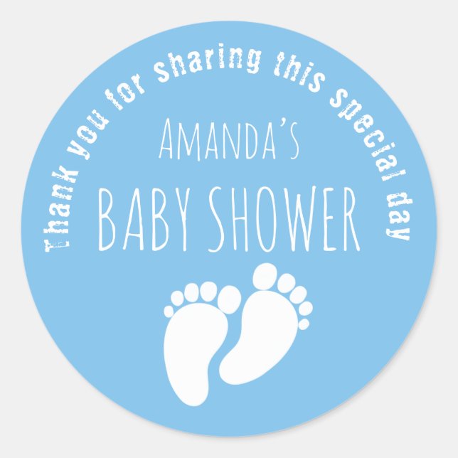Sticker Rond Bébé Garçon Empreinte Baby shower bleu (Devant)