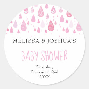 Sticker Rond Bébé gouttes rose baby shower couples