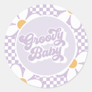 Sticker Rond Bébé Groovy Violet Daisy Damier
