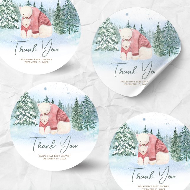 Sticker Rond Bébé Il fait froid à l'extérieur du Baby shower d' (Winter Baby Shower Sticker
)