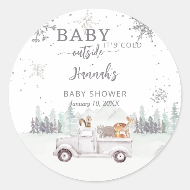 Sticker Rond Bébé Il fait froid dehors (Devant)