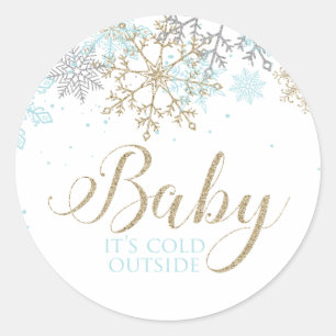 Sticker Rond Bébé Il fait froid dehors Baby shower de flocons d