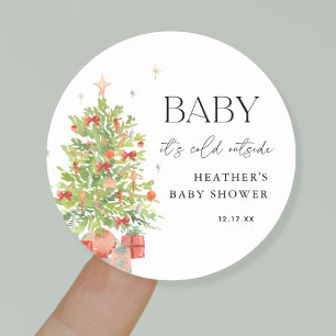 Sticker Rond Bébé Il fait froid dehors Baby shower de Noël