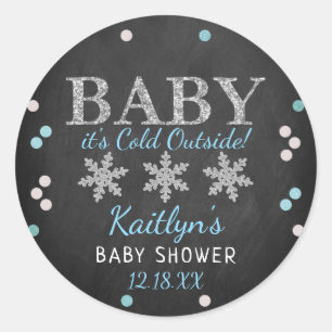 Sticker Rond Bébé Il fait froid dehors garçons Baby shower d'hi