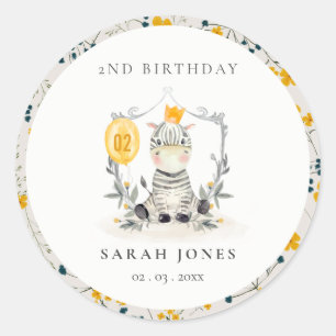 Sticker Rond Bébé jaune mignon Zèbre Foliage N'importe quel âge