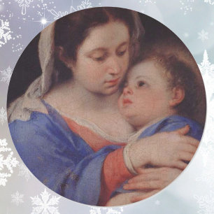 Sticker Rond Bébé Jésus et Mère Marie Peinture