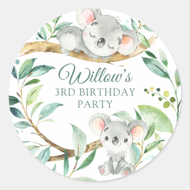 Sticker Rond Bébé Koala Ours personnalisé fête d'anniversaire (Devant)