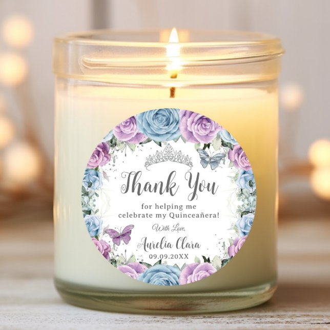 Sticker Rond Bébé Lilac bleu Rose papillon Quinceañera (Créateur téléchargé)