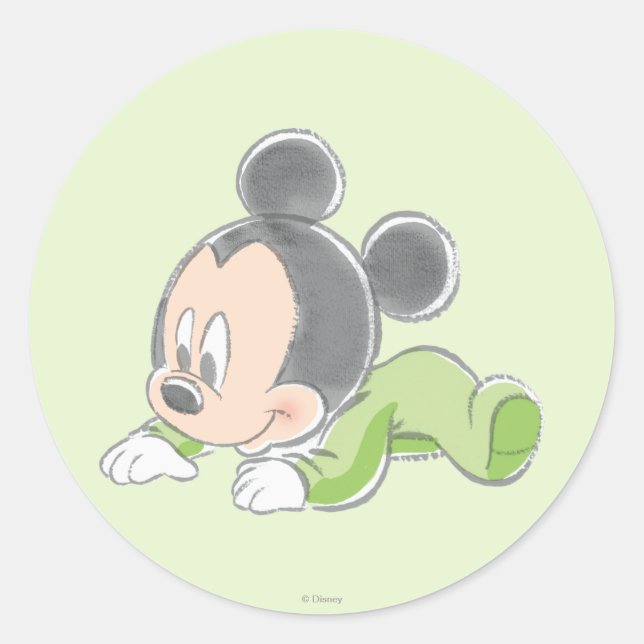 Sticker Rond Bébé Mickey | Pyjama vert (Devant)