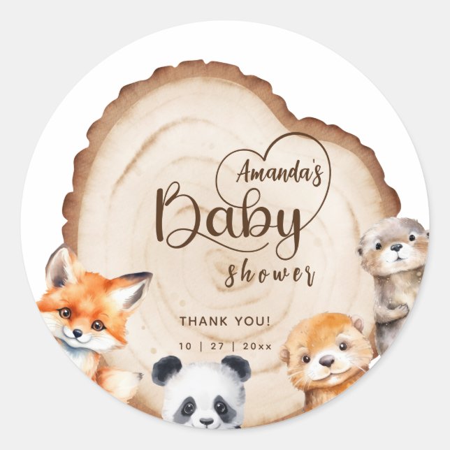 Sticker Rond Bébé mignon Animaux Baby shower Merci (Devant)