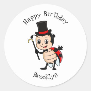 Sticker Rond Bébé mignon avec chapeau et dessin animé de cravat