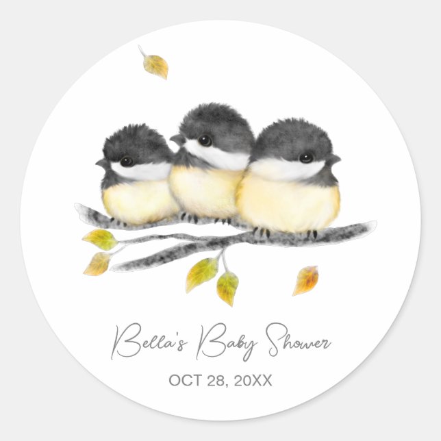 Sticker Rond Bébé mignon Baby shower de poussettes d'oiseaux (Devant)