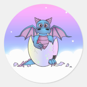 Sticker Rond Bébé mignon de dragon en oeuf criqué -