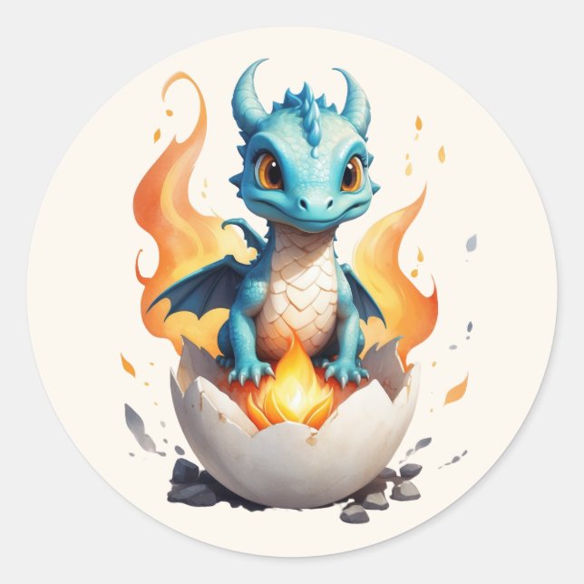 Sticker Rond Bébé mignon dragon éclosion (Devant)