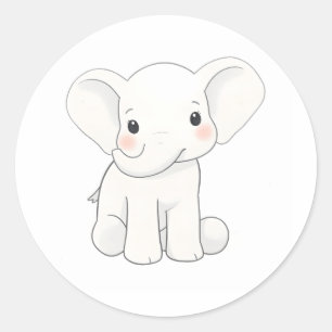 Sticker Rond Bébé mignon Eléphant Calf Aquarelle Imprimer Stick