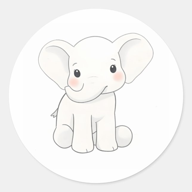 Sticker Rond Bébé mignon Eléphant Calf Aquarelle Imprimer Stick (Devant)