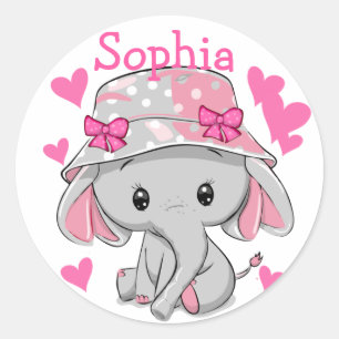 Sticker Rond Bébé mignon Eléphant fille
