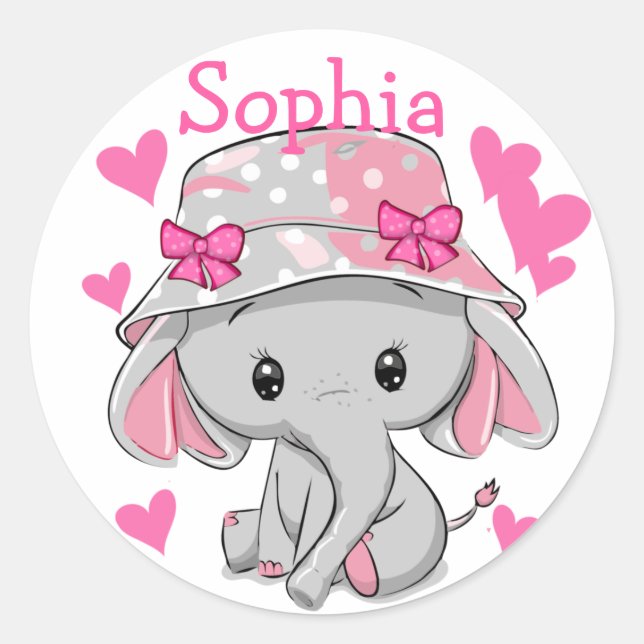 Sticker Rond Bébé mignon Eléphant fille (Devant)