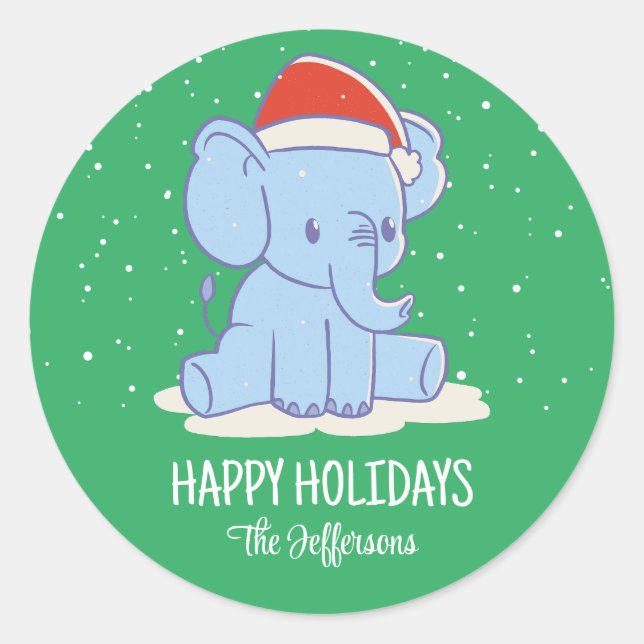 Sticker Rond Bébé mignon Eléphant Noël Neige Vacances d'hiver (Devant)