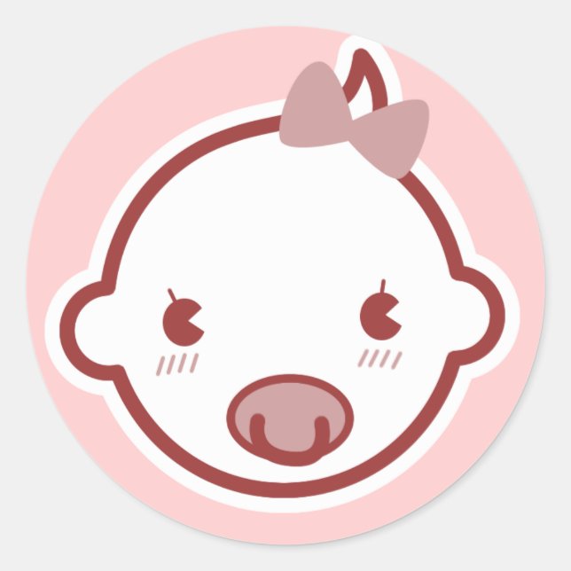 Sticker Rond Bébé mignon fille Baby shower rose (Devant)