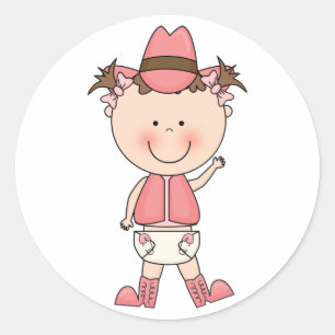 Sticker Rond Bébé mignon fille et cheval poney sur mesure Occid