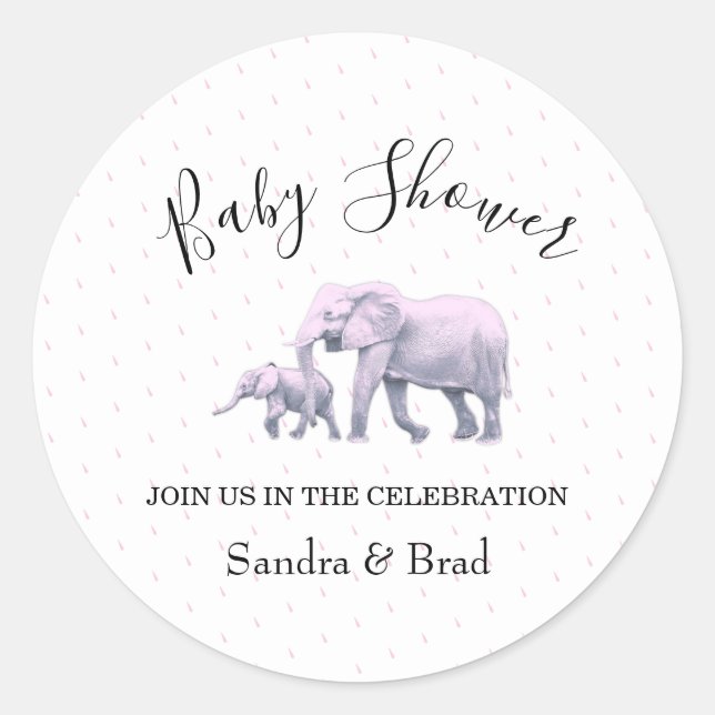 Sticker Rond Bébé mignon fille rose Eléphants Baby shower moder (Devant)