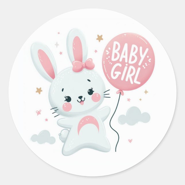 Sticker Rond Bébé mignon lapin fille avec ballon (Devant)