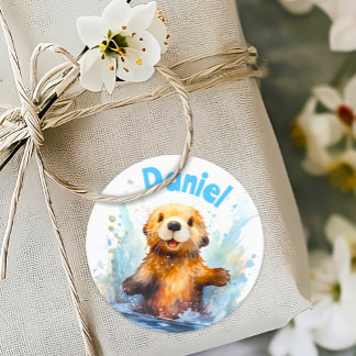 Sticker Rond Bébé mignon loupe de mer dans des éclaboussures d'