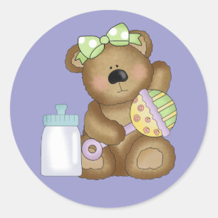 Sticker Rond Bébé mignon Ours avec Bébé Bouteille et bétail