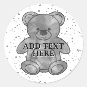 Sticker Rond Bébé mignon Ours en noir et blanc Texte personnali