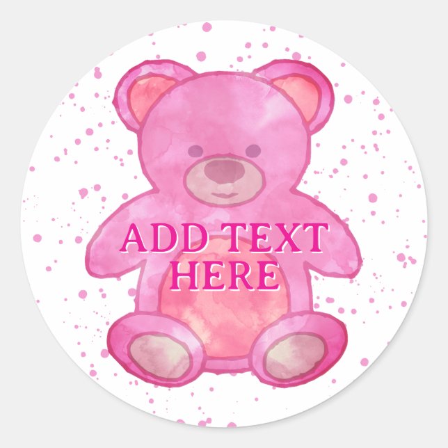 Sticker Rond Bébé mignon Ours En Rose Texte Personnalisé (Devant)