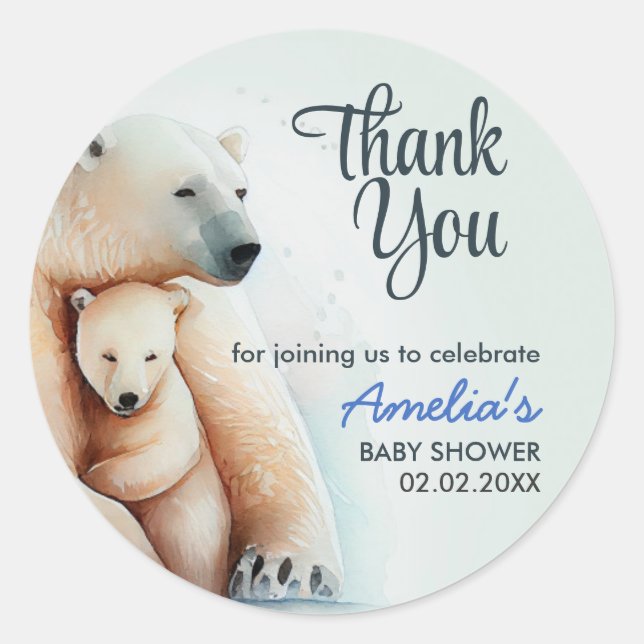 Sticker Rond Bébé mignon Ours polaire avec mère | Baby shower C (Devant)